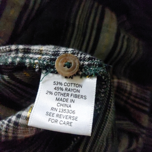 Dressbarn Plus Size 2X Dark Green Gold Plaid Long Sleeve Button Up Flannel Top - Picture 10 of 10
